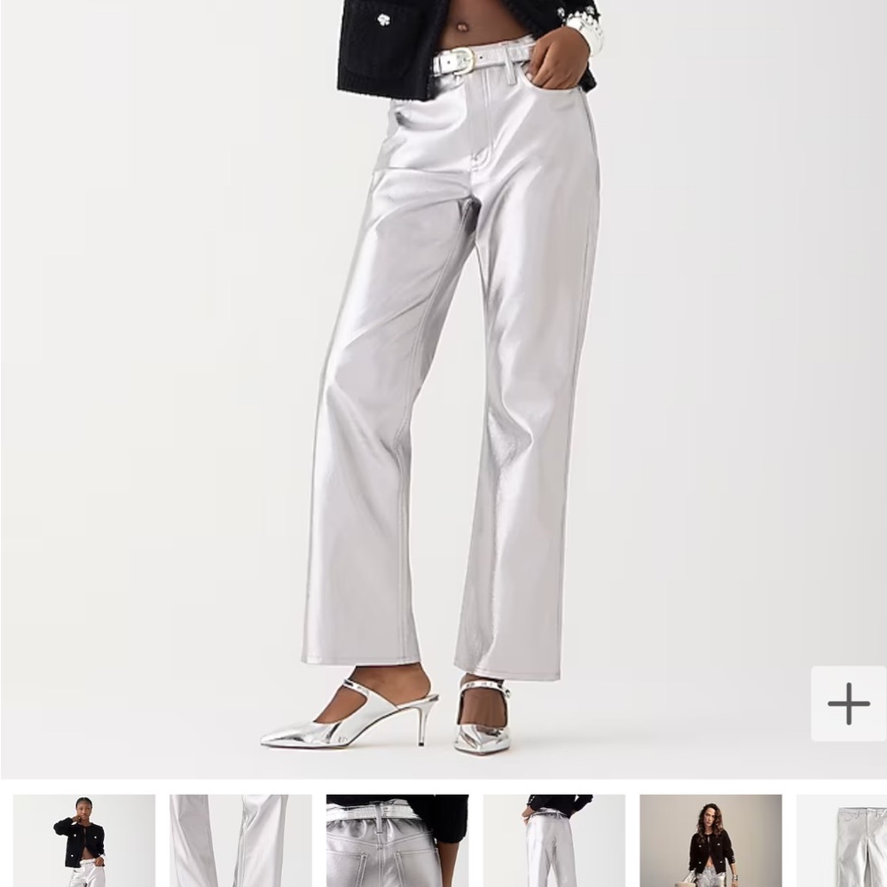 NWT! JCrew Full-length demi-boot pant in metallic faux leather